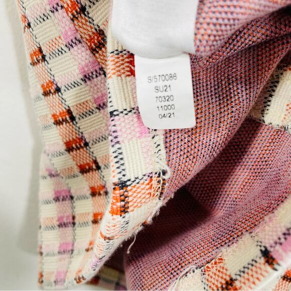 Ann Taylor Pink Orange Cream Madras Plaid Knit Shell Peplum Tank Top Medium - Picture 4 of 9